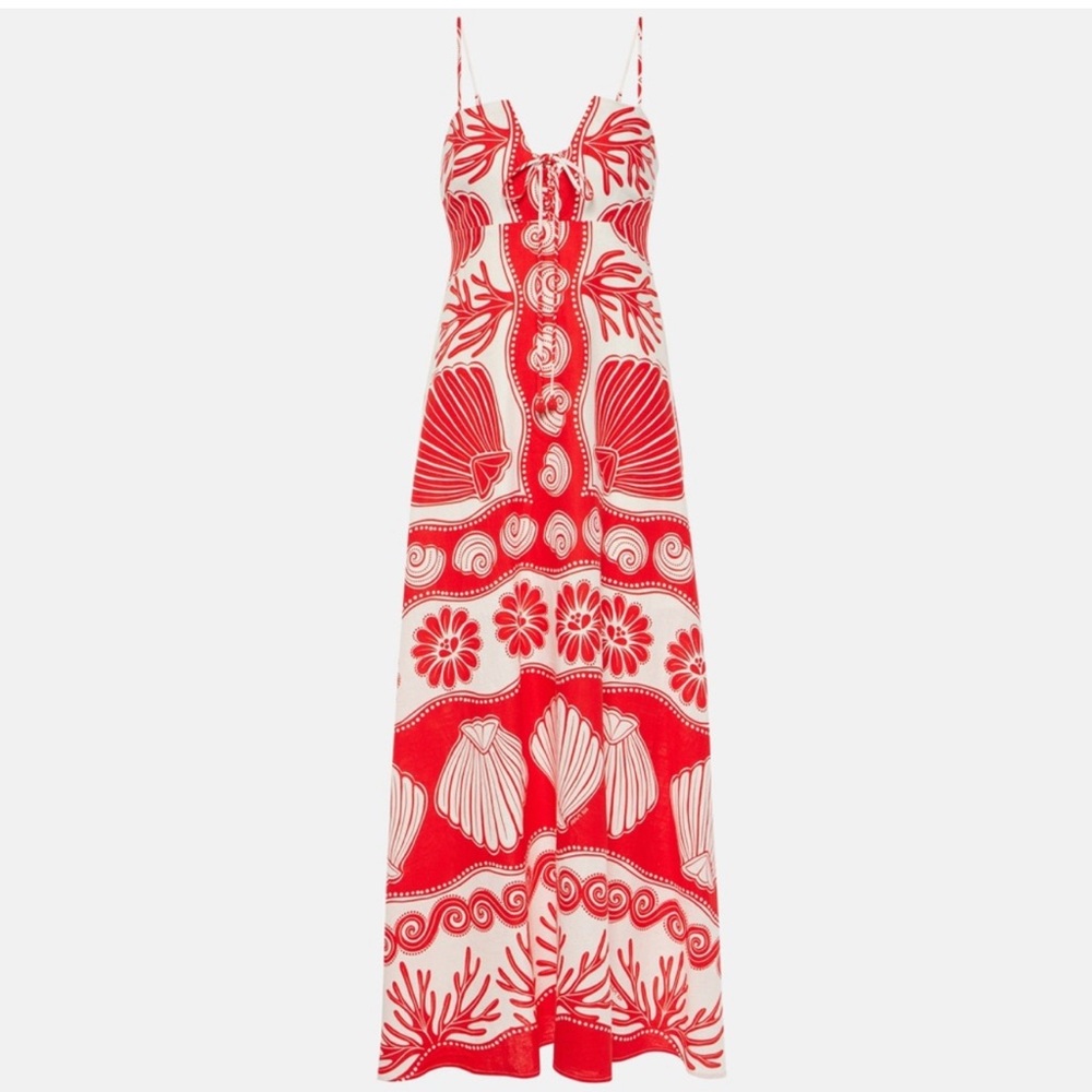 FARM Rio Red and White Shell Pattern Maxi Dress White Ainika Shell Euroflax